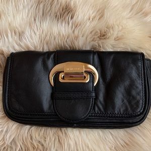 Michael Kors Black Leather Clutch + Gold Buckle